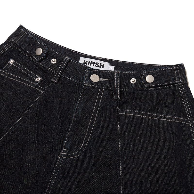 CONTROL WAIST DENIM BERMUDA WIDE PANTS [DARK NAVY]