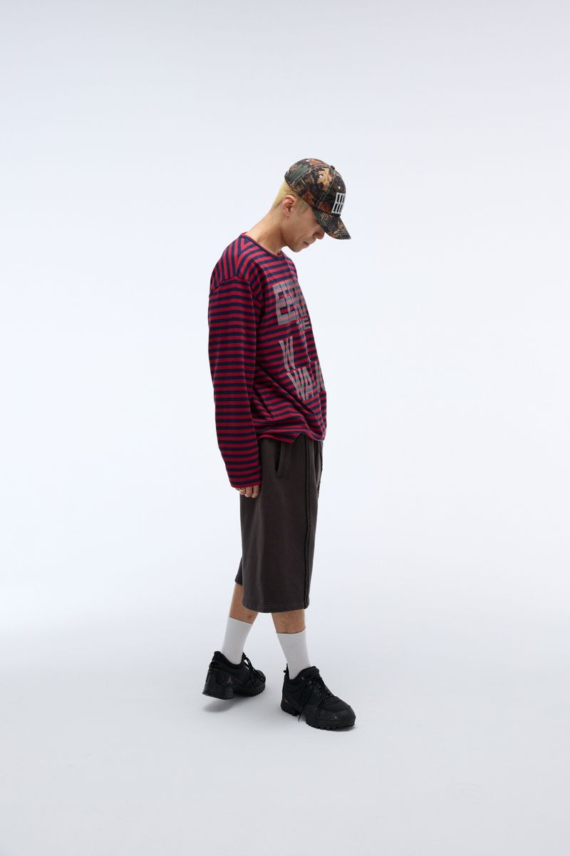 Weekend warrior typography printing stripe long sleeve (Red)