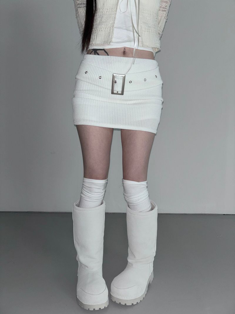 cream belt knit skirt(2 color)