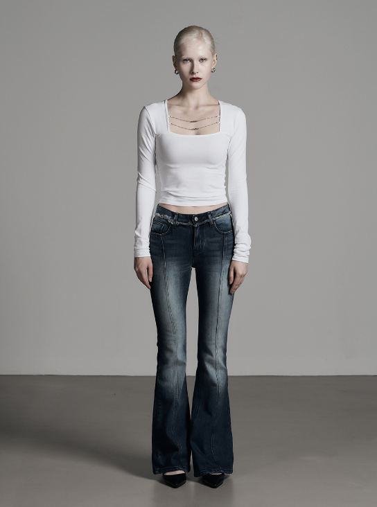 mnem（ムネム）の「[mnem] incision low bootcut denim (blue)（Pants）」
