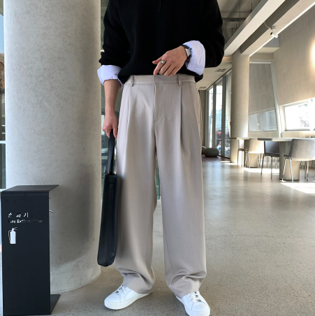 Deface Front Turtle Back Banding Wide Slacks