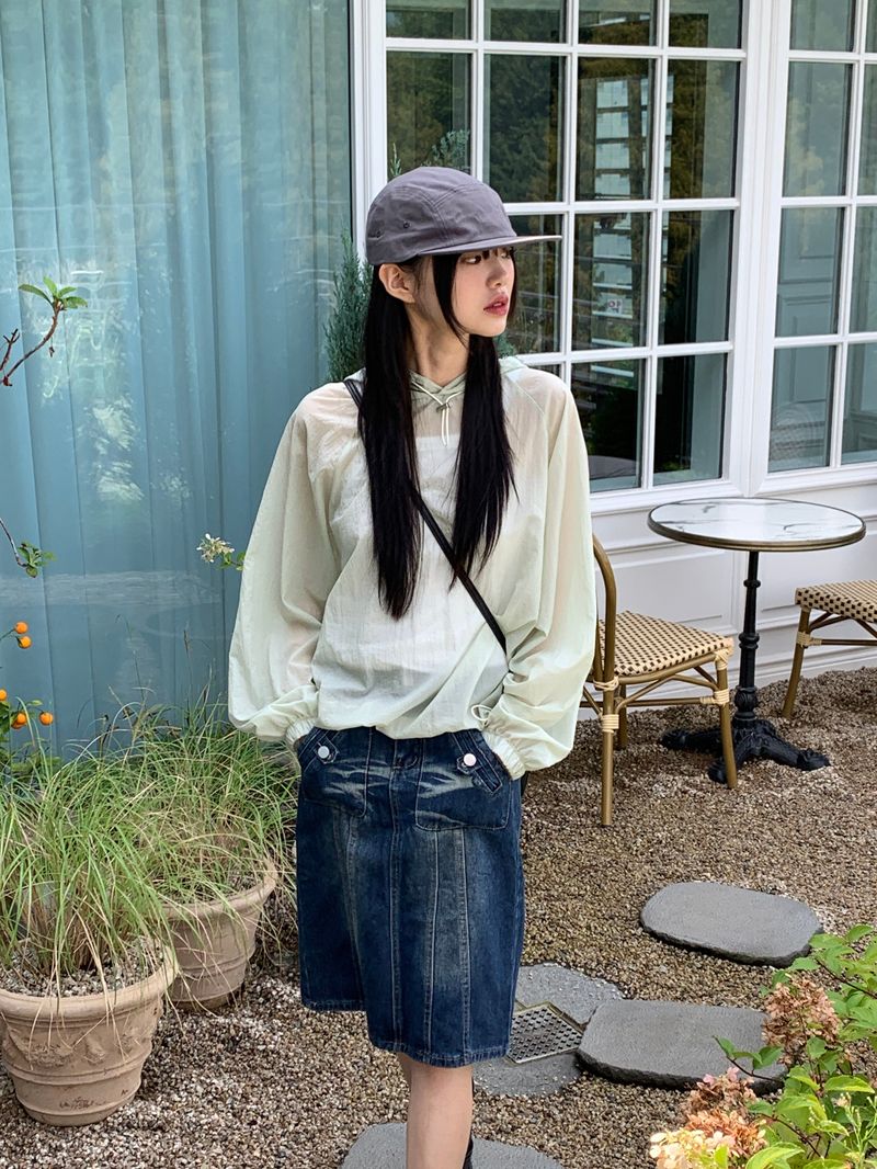 WONDER WONDER(ワンダーワンダー)の「Toric nylon windbreaker string long sleeve hooded sweatshirt(Tops)」