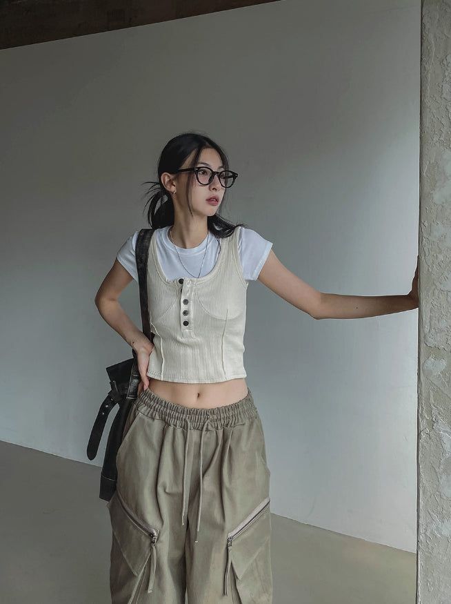 Windy Bret Button Ribbed Sleeveless