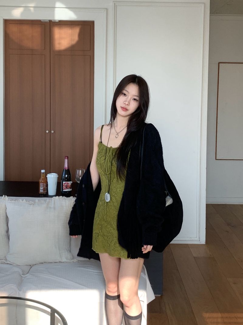 Lumi square Lace String Mini Dress