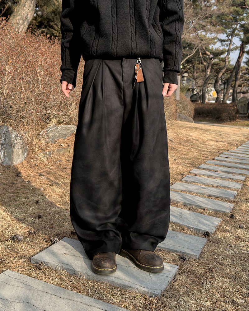 Tia Double-Pleat Wide Slacks