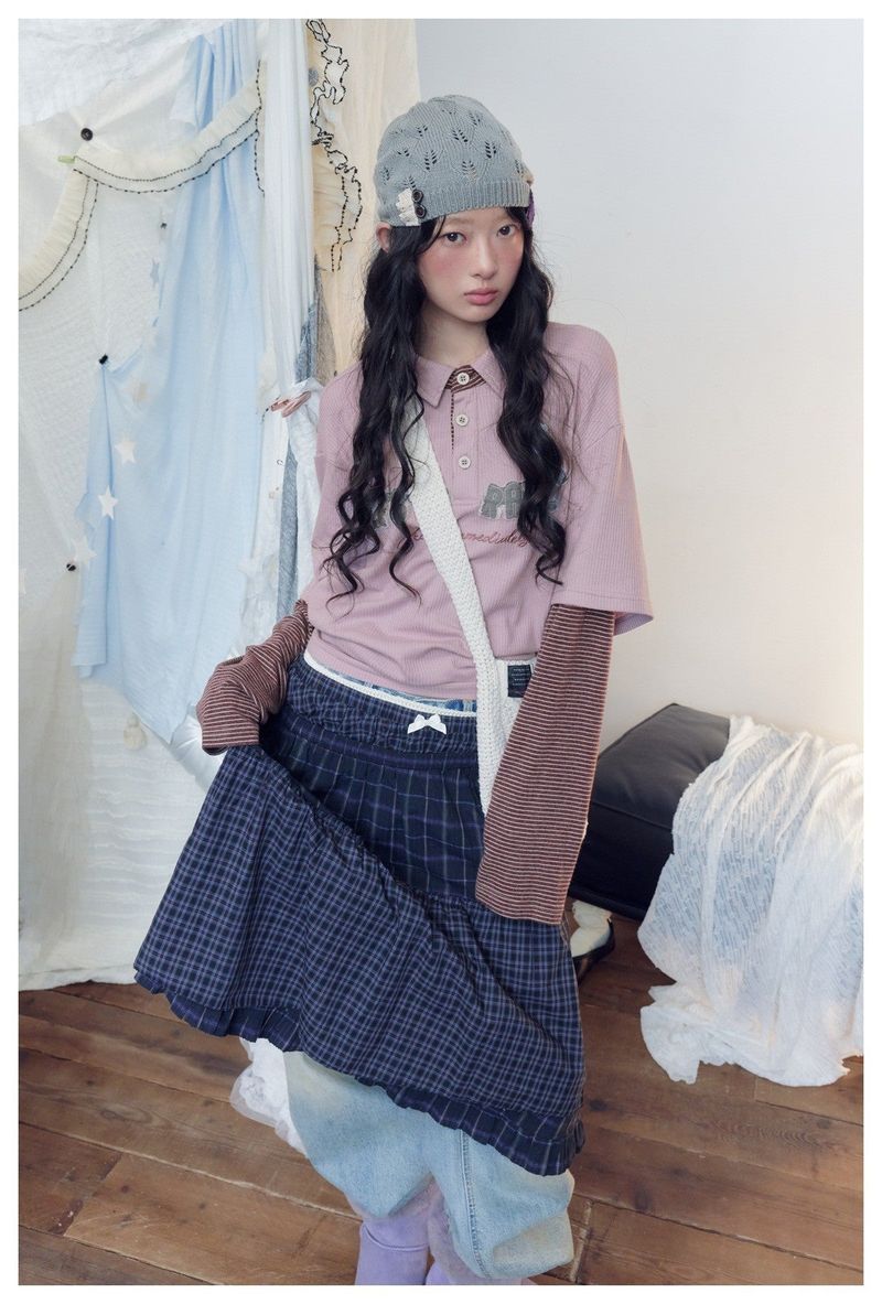 Preppy Layered Stripe Polo Sweatshirt
