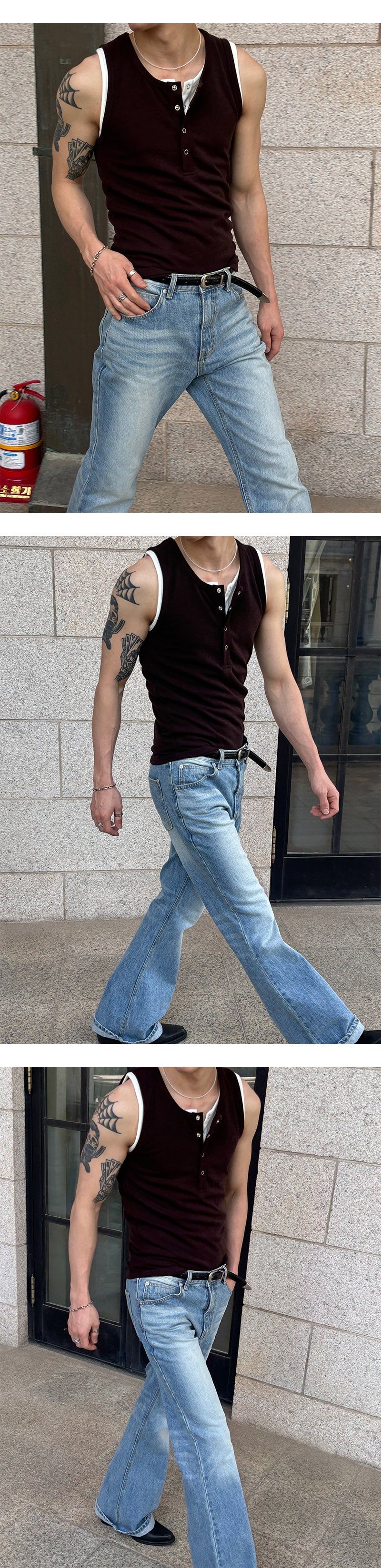 [BASIC ITEM] Henry neck botton sleeveless(3color)