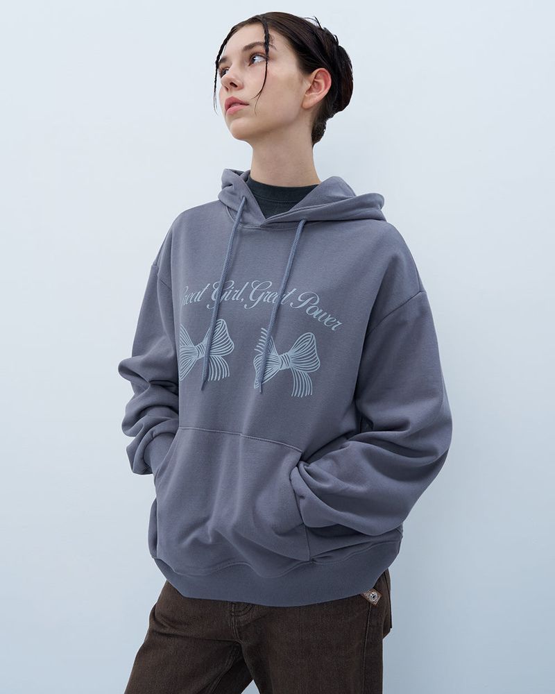 TWIN RIBBON HOODIE-GRAY