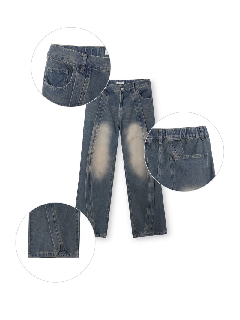 Wave-washed incision wide denim(2colors)