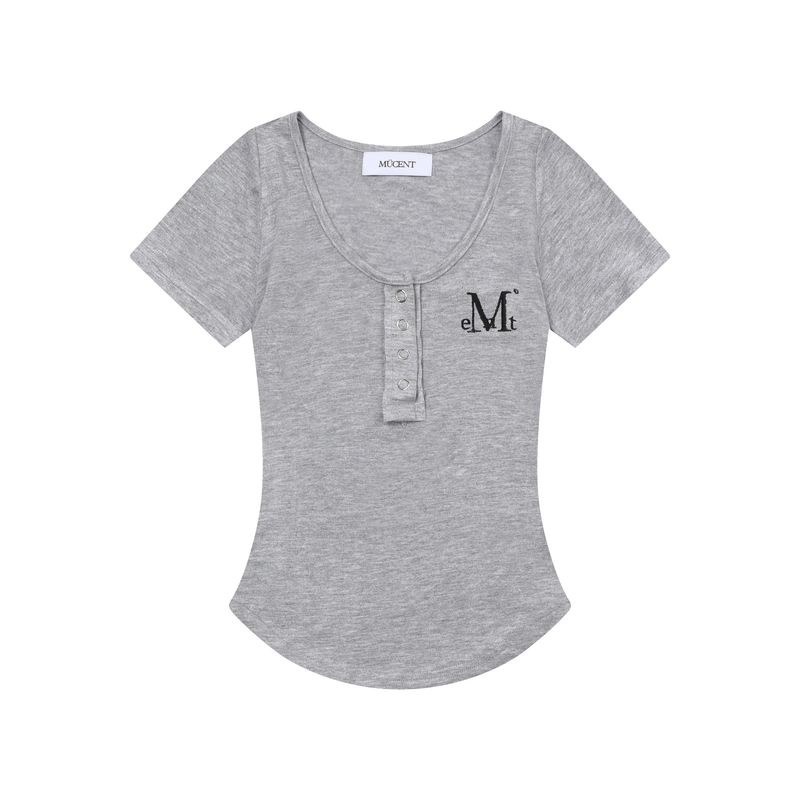 HARING SIGNATURE LOGO SNAP BUTTON U-NECK HALF T (3COLOR)