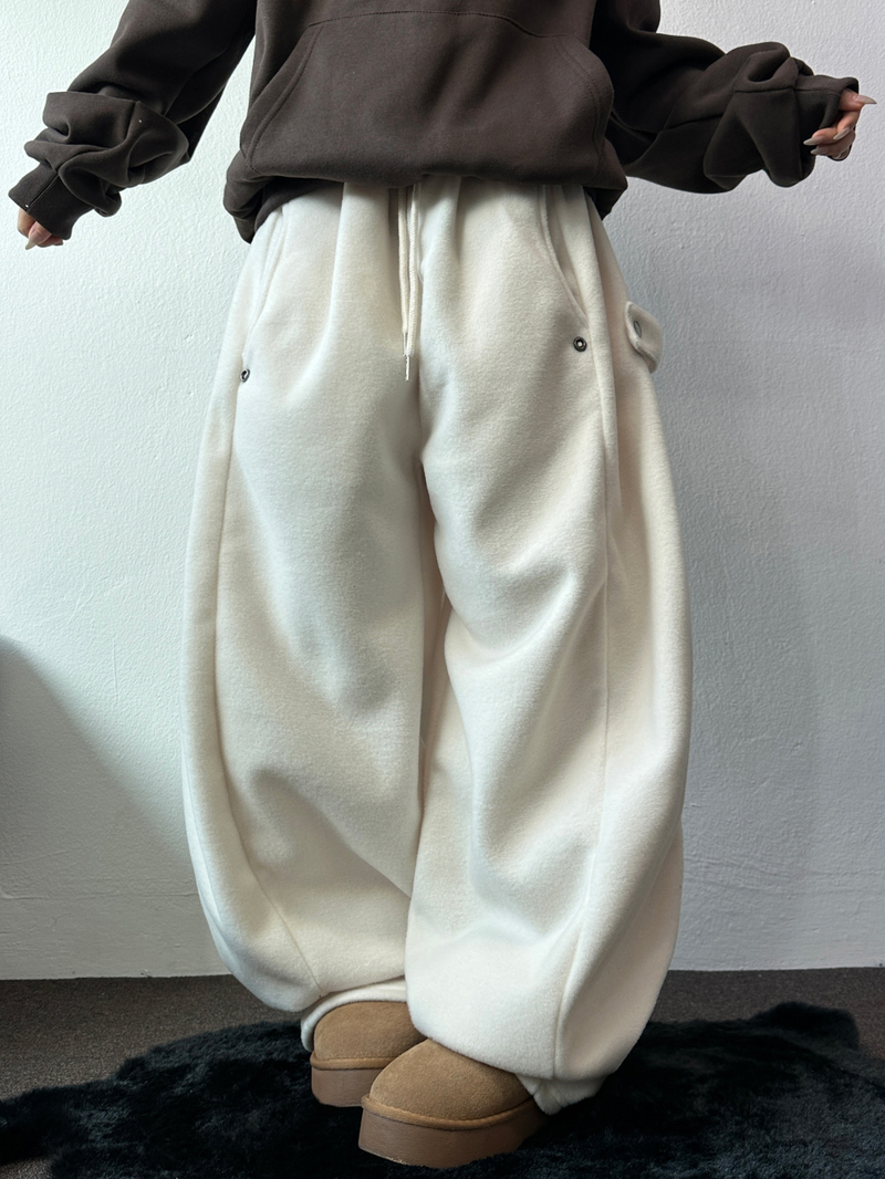 BOTH-SIDES FLEECE SNAP LONG PANTS 🧸🩵🤍6COLOR