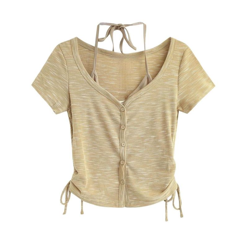 Cozy&Kitsch（コージーアンドキッチ）の「String wrap button short sleeve cardigan top 231216035（Tops）」