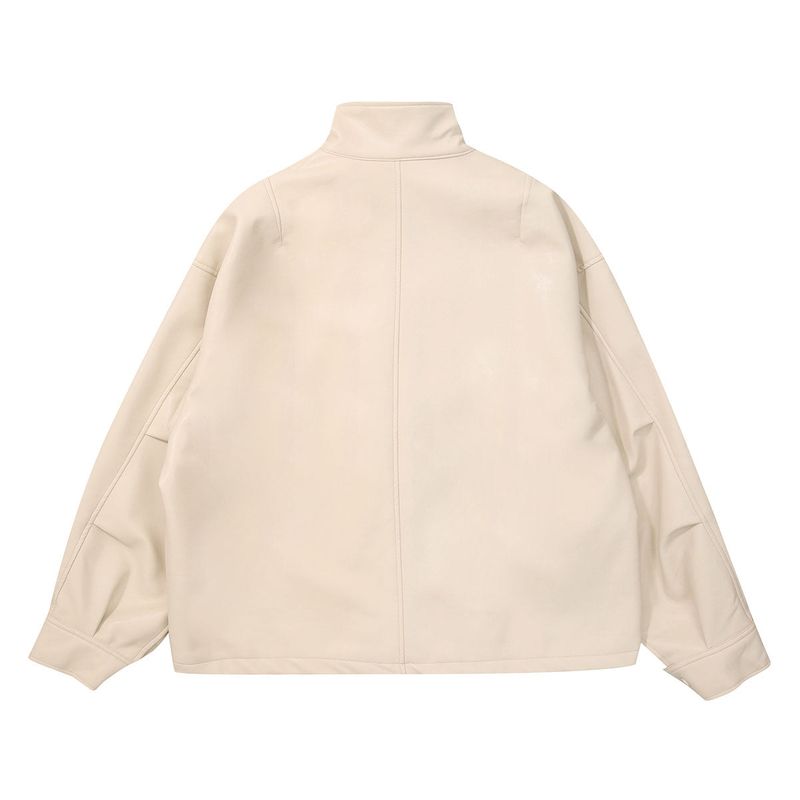 Overfit Buffing Leather Rider Jacket_Ivory