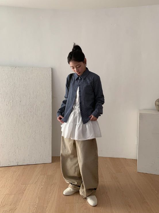 Crane Back Point Wide Washing Denim Pants