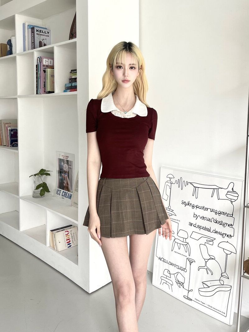 1480. Check pleats mini skirt pants (2color)