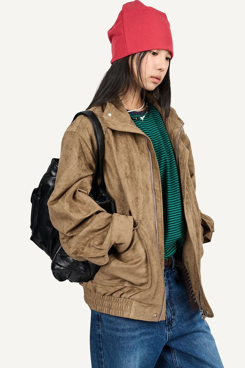 Glow High-Neck Suede Jacket