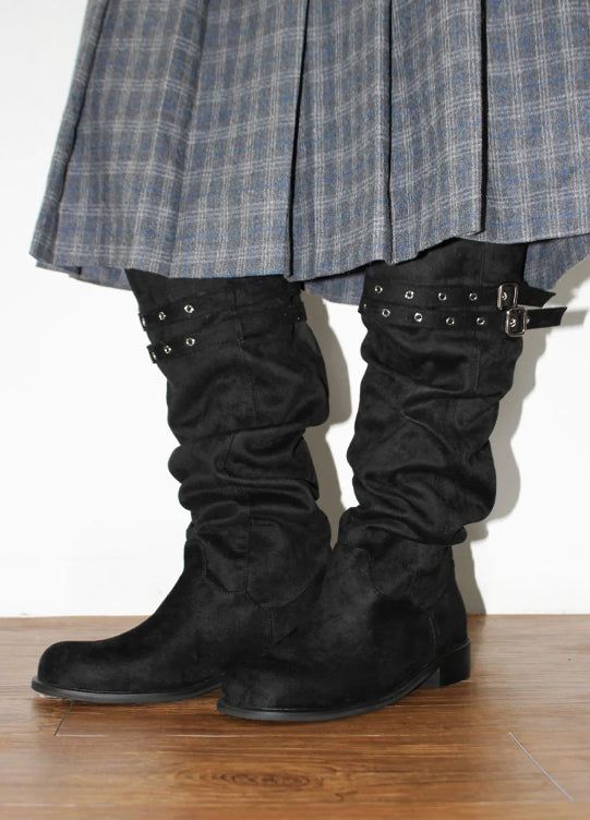 (WOOL) CHECK PLEATS MIDI SKIRT
