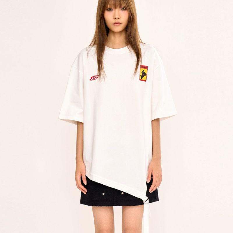 Asymmetric Belt T Shirt - White