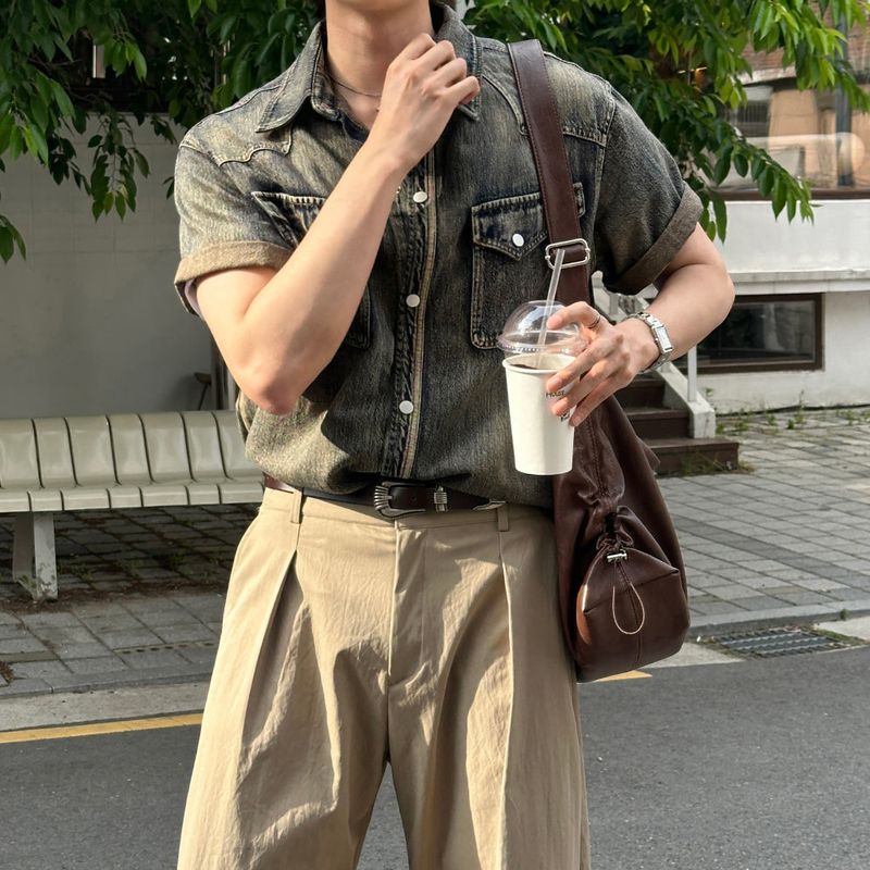 LMN Labo Slab Western Short-Sleeved Denim Shirt (3 colors)