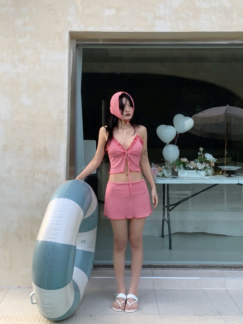 Picnic Girl Gingham Headscarf 3pcs Bikini SET