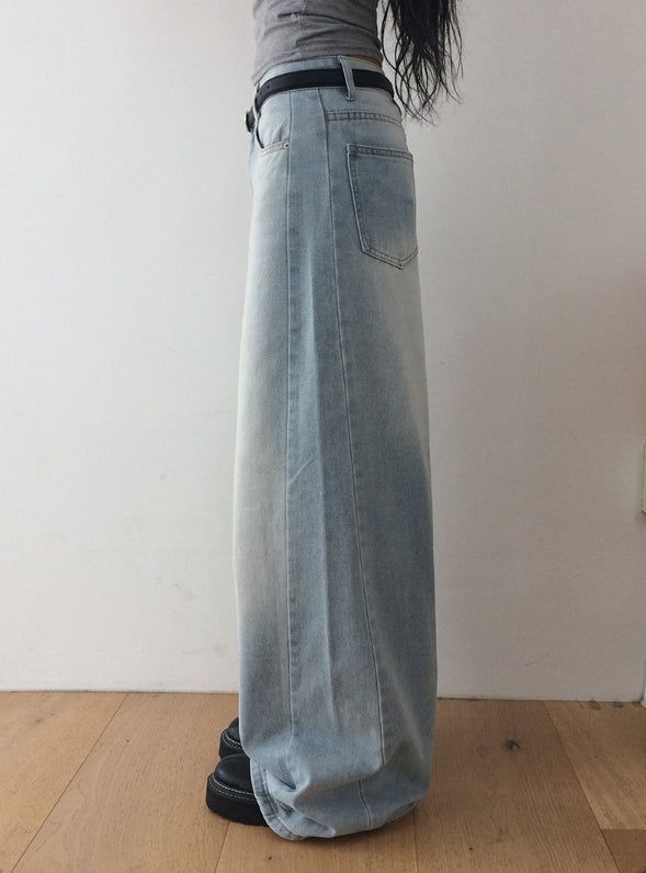 Bomshu Wide Washing Denim Long Pants