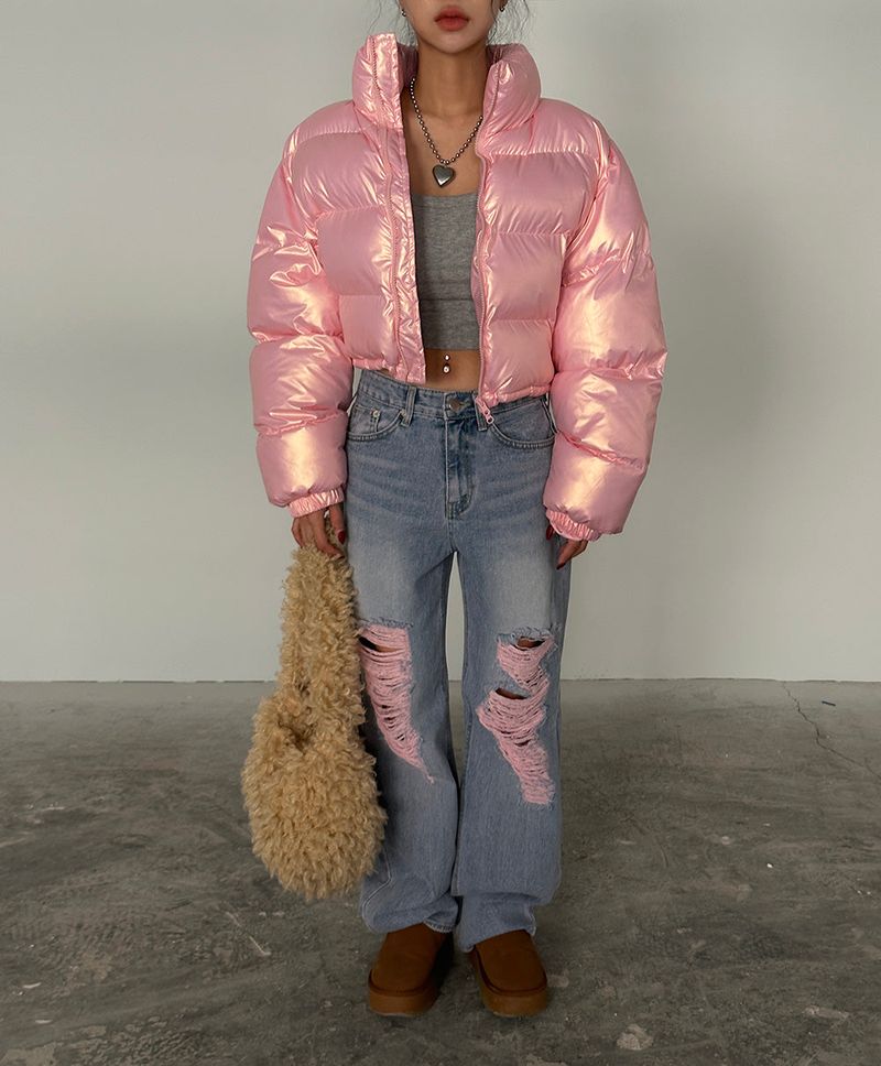 Heart hologram wellon short padded coat