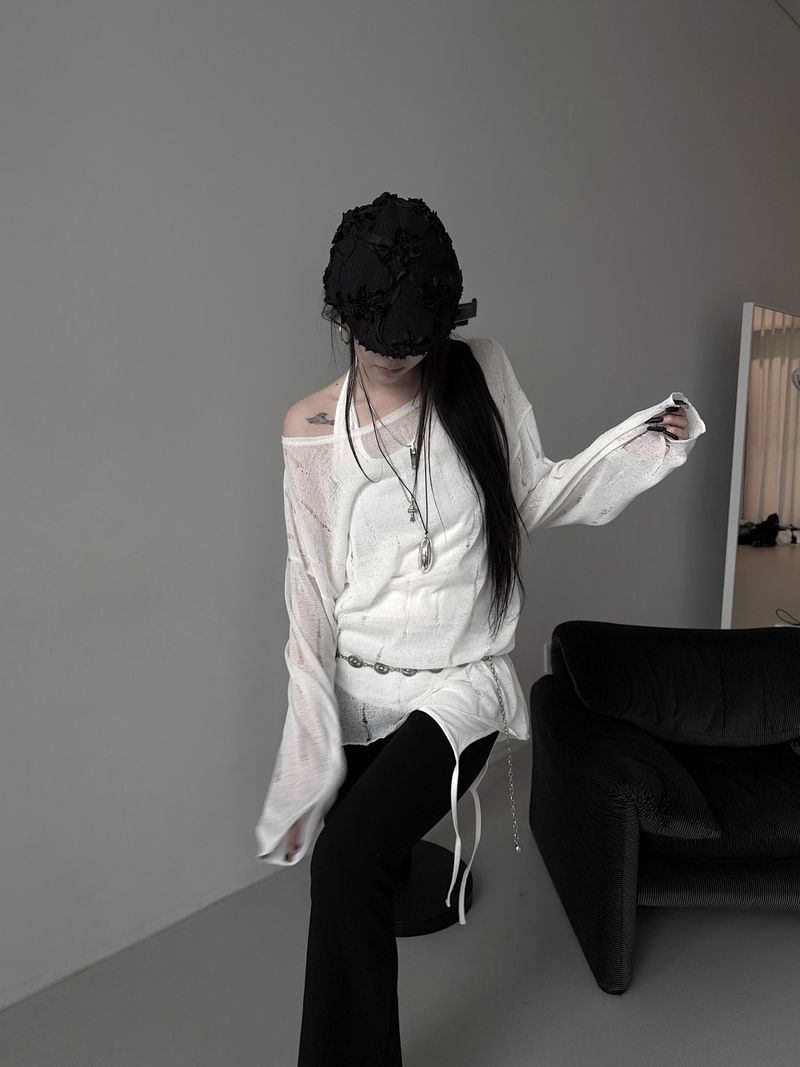 destroyed see-through knit (2color)