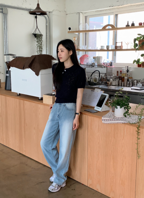 Vintage Washed Denim Wide Straight Pants
