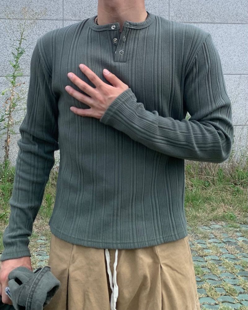 Corduroy Slim Henly Neck Long Sleeve