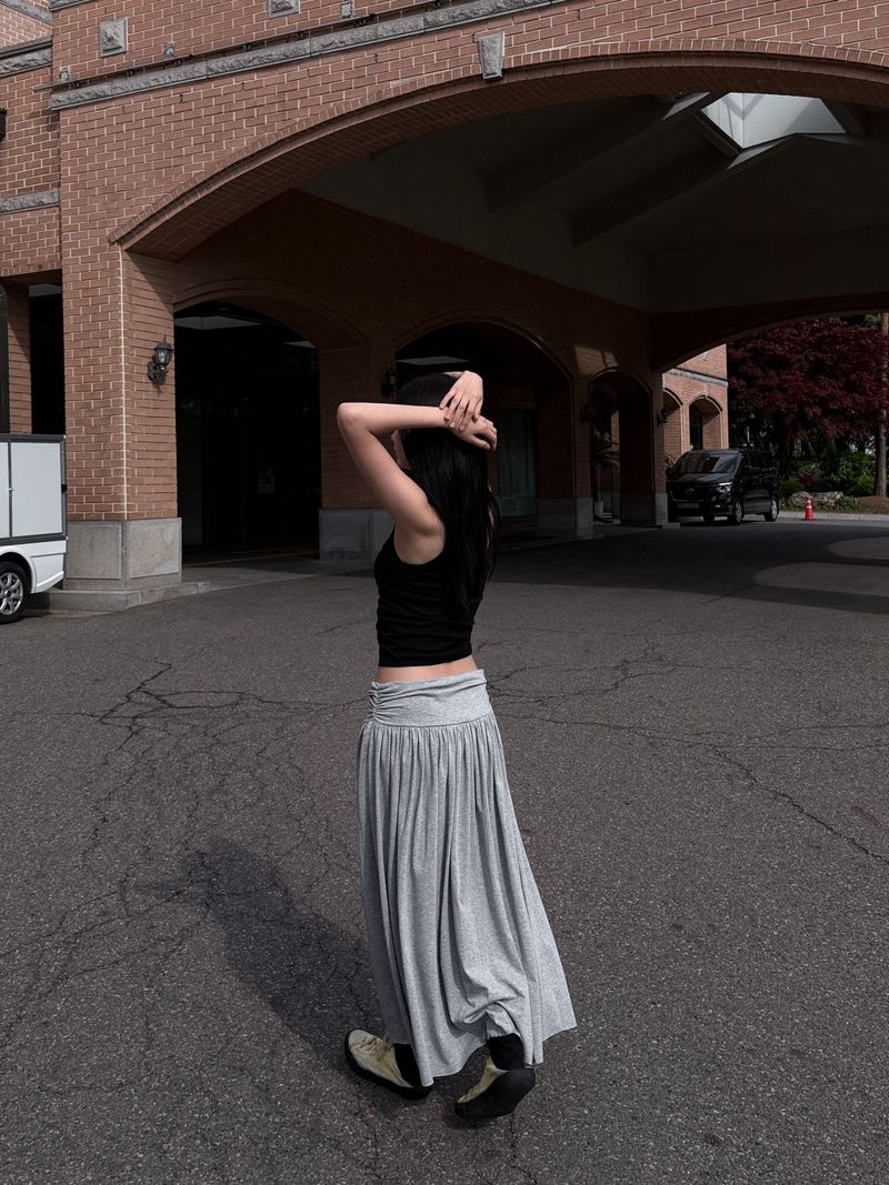 SWEAT SHIRRING MIDI SKIRT