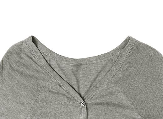 Poti Button V-Neck Roll-Up Three Quarter T-Shirt