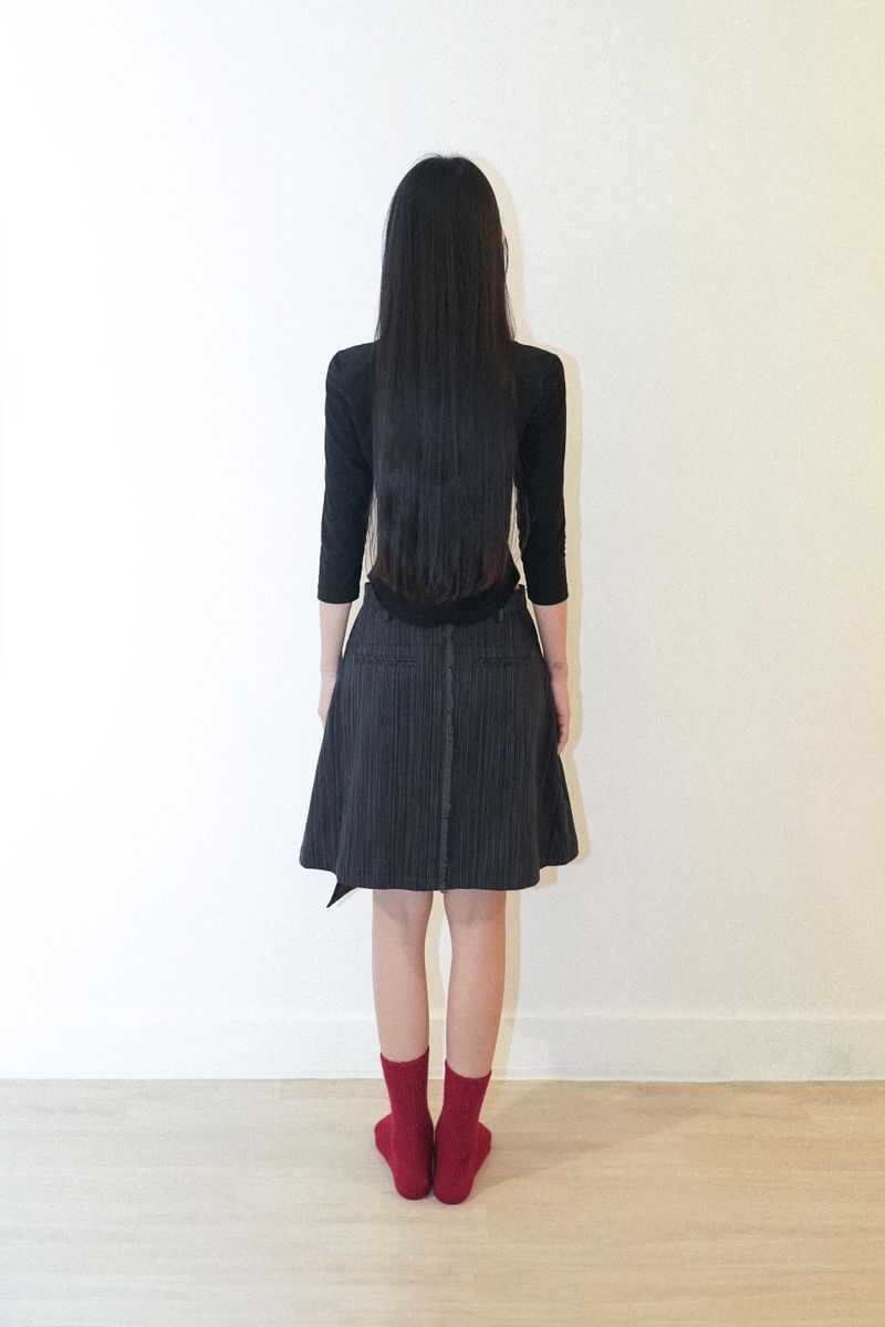 STRIPE DENIM MIDI SKIRT