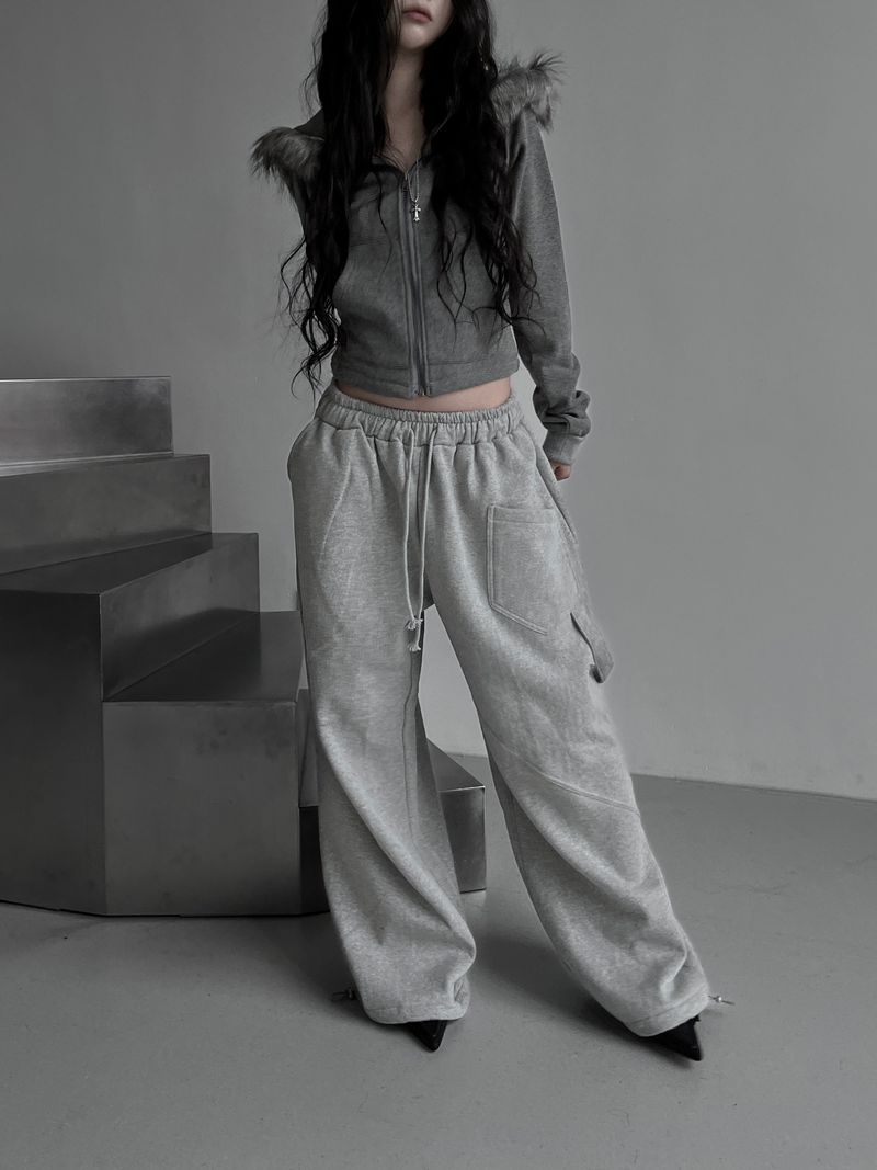 strap cut-line wide pants (fleece-lined / 2color)