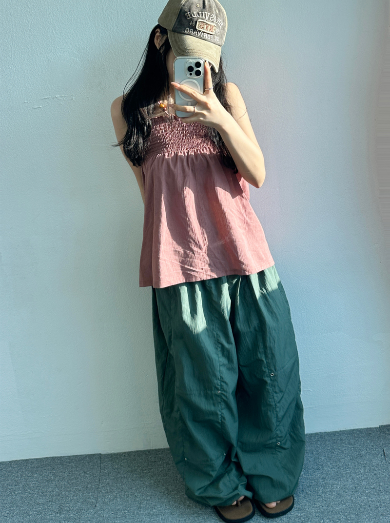 BALLOON SNAP POINT NYLON PANTS💚🩶🖤