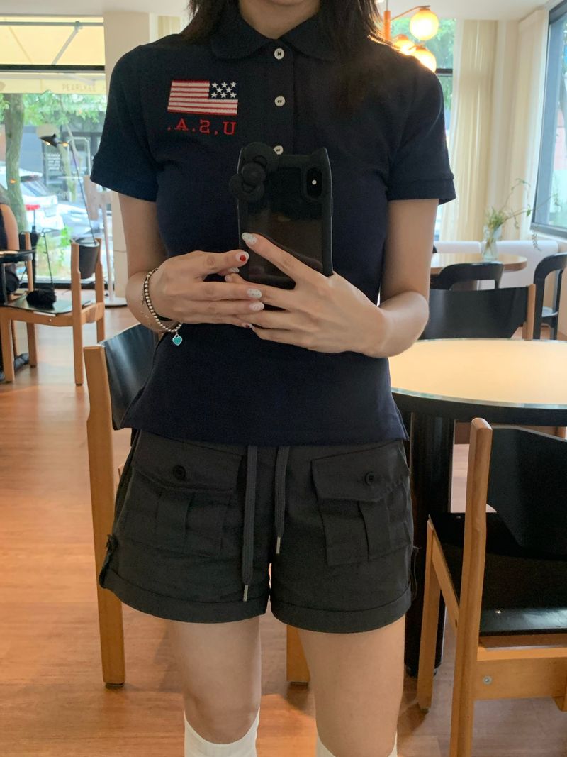 Rover Buckle Cotton Cargo Roll-Up Shorts (4c)