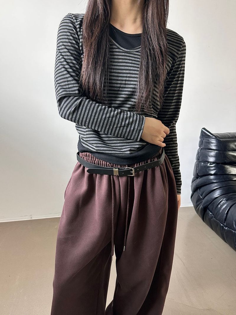 Layered stripe slim t-shirts(3color)