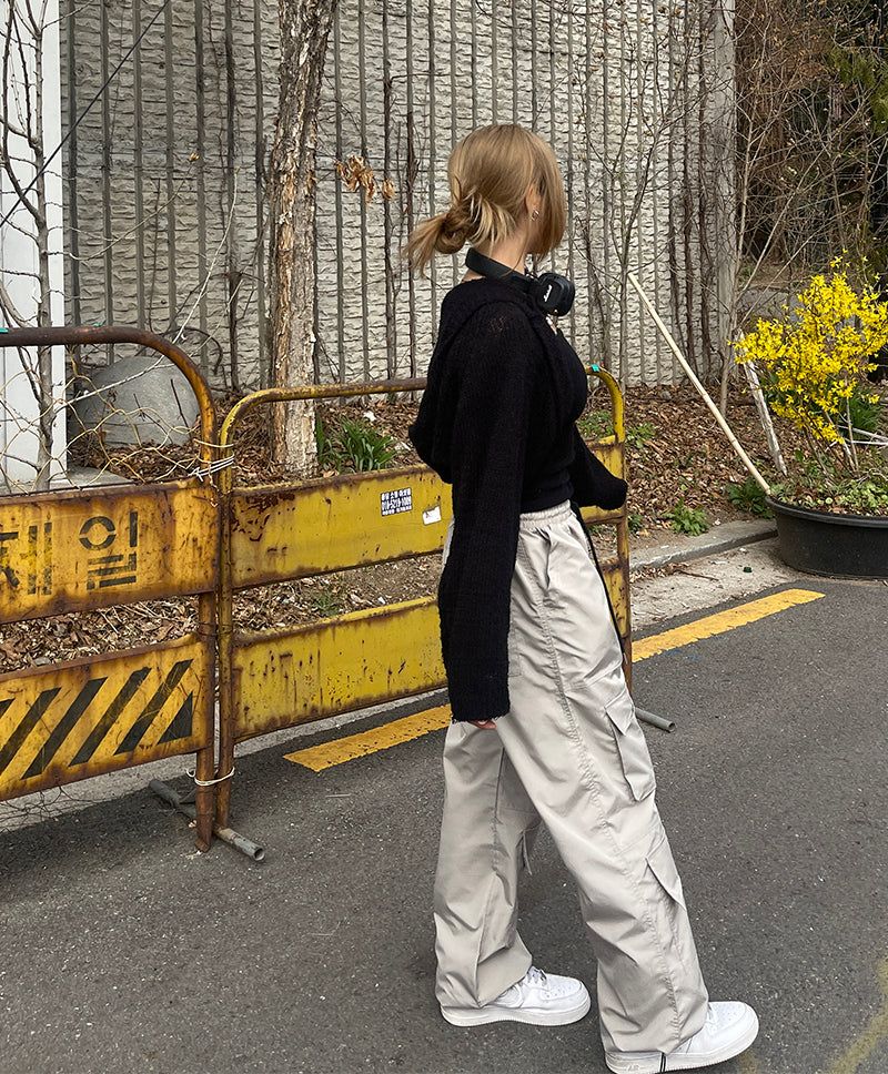 multi-pocket zipper string cargo pants