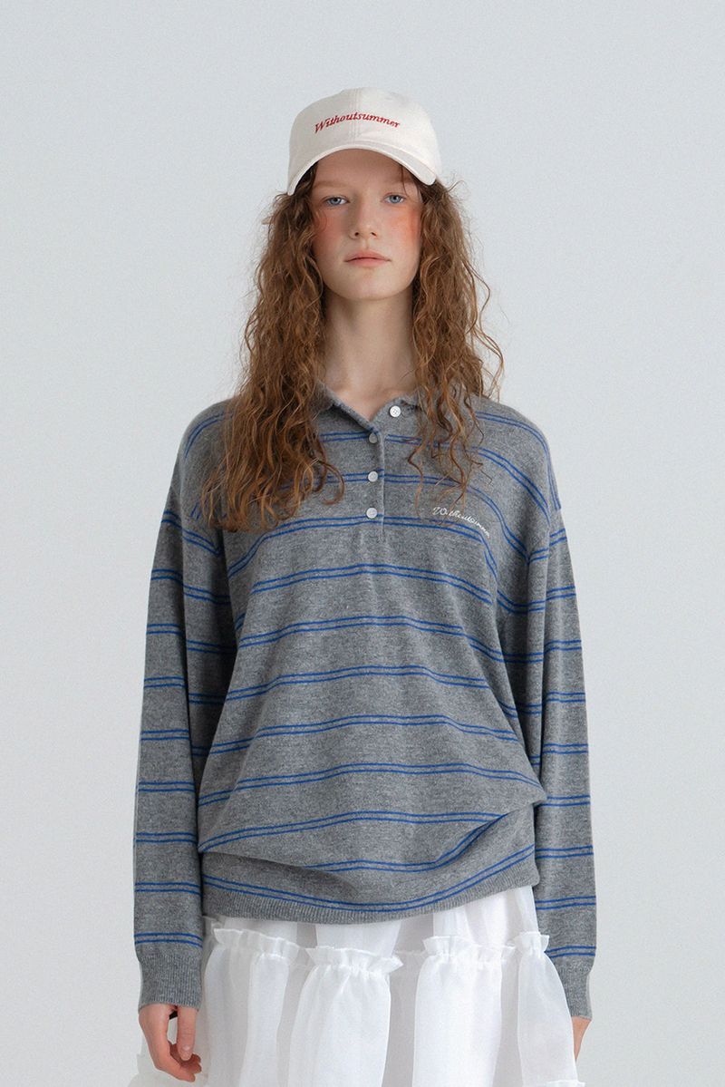 WITHOUTSUMMER(ウィズアウトサマー)の「Cozit stripe knit_gray(Tops)」