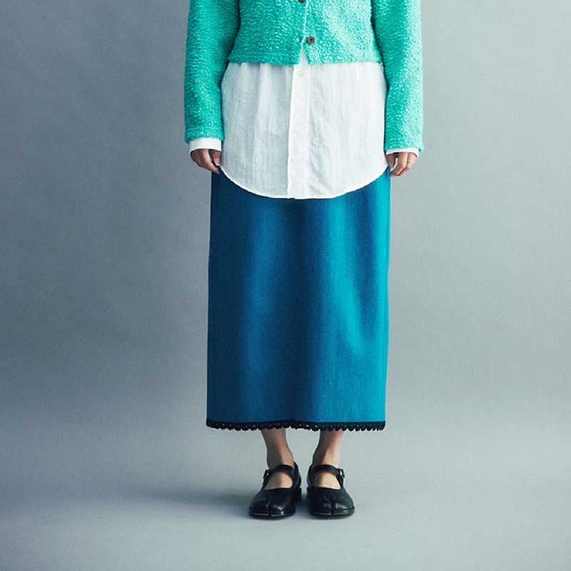 KOOKEESEE(クキシ)の「Wool Melton Lace Skirt (blue-green)(Skirts)」