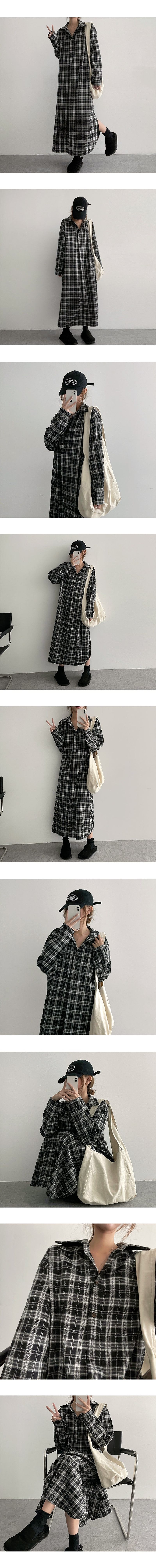 [High quality!] Ritom Thin Checkered Long Dress (2 colors)
