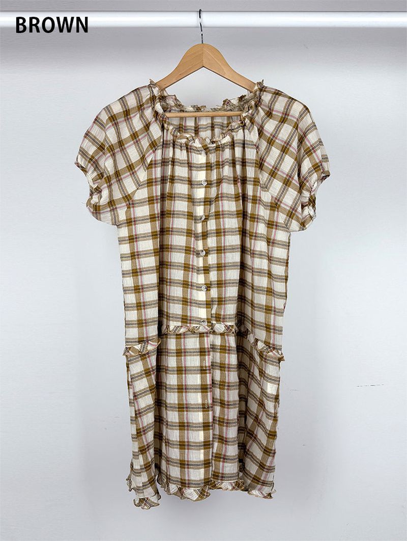 SAGE CHECK FRILL DRESS (2C)