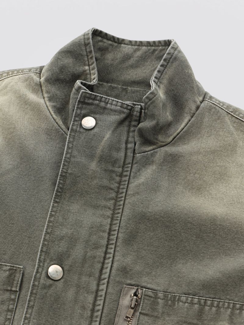 Washed High-Neck Field Jacket_Black
