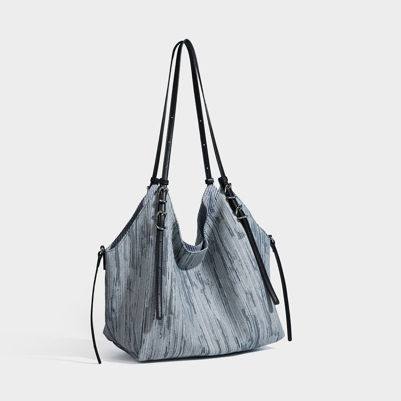 Vertical Stripe Denim Oversized Tote Bag