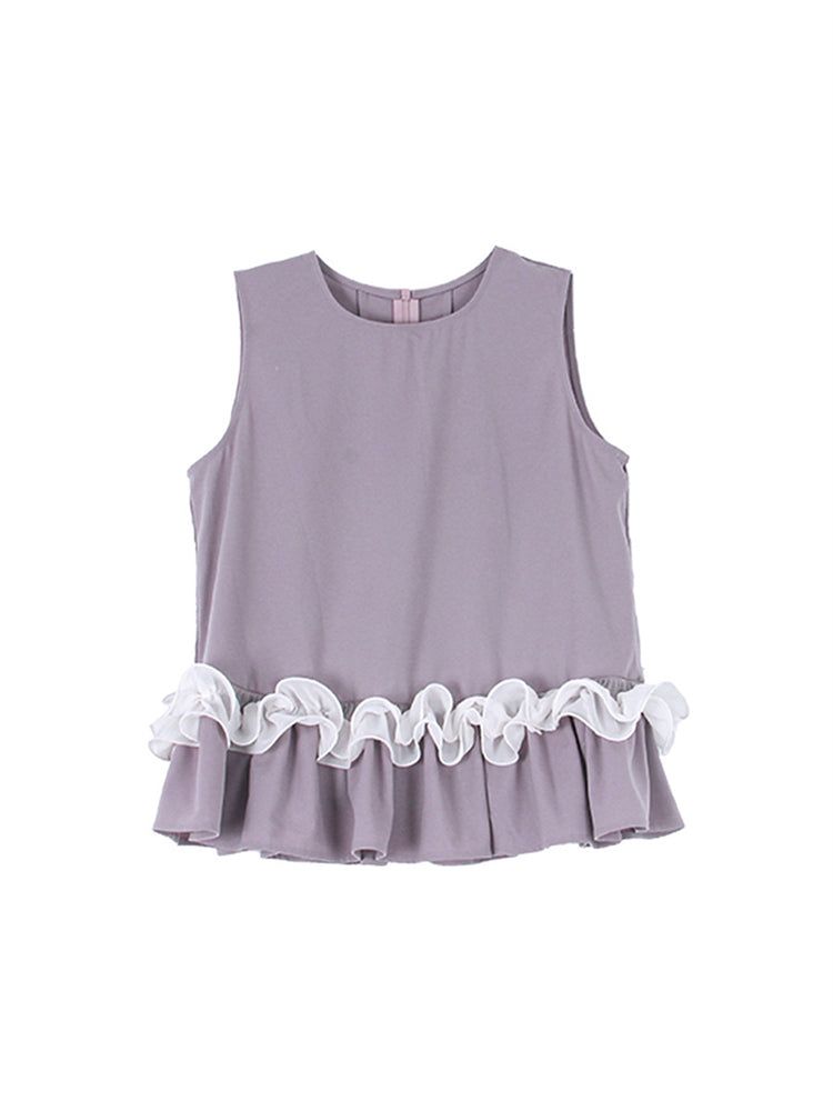 Contrast Ruffle Hem Sleeveless Top