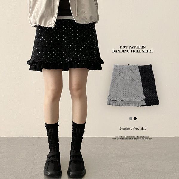 hijjoo（ハイチュー）の「Rabby Dot 2-Layer Flared Banding Knit Skirt（Skirts）」