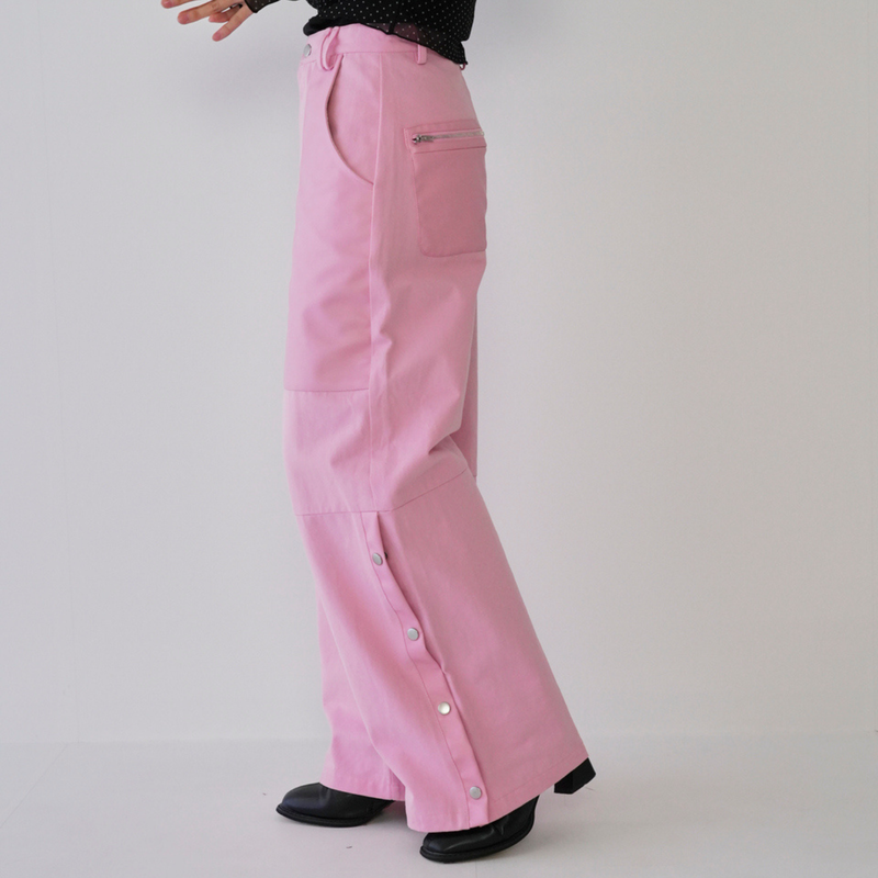 leather mix snap pants