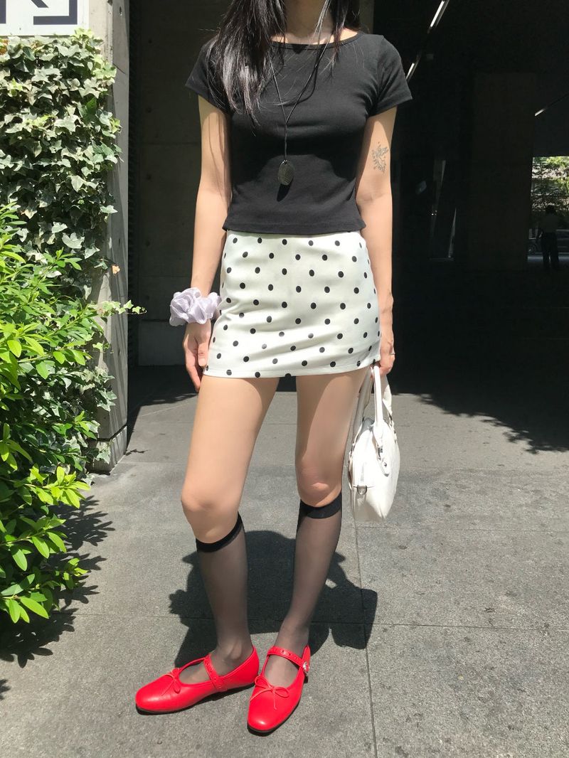 French Glow Dot Satin Mini Skirt