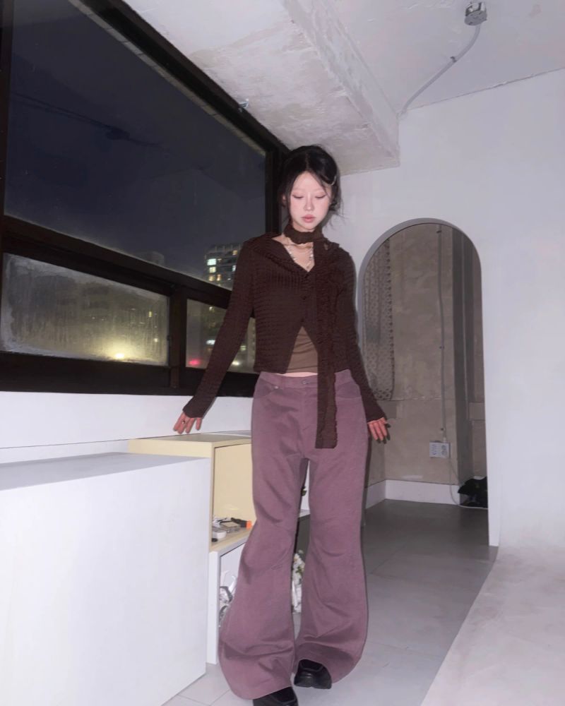 (2color) Check Back Pocket Peach Bootcut Pants