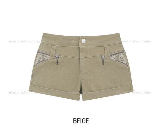 Loopen Lace Zipper Roll-up Shorts