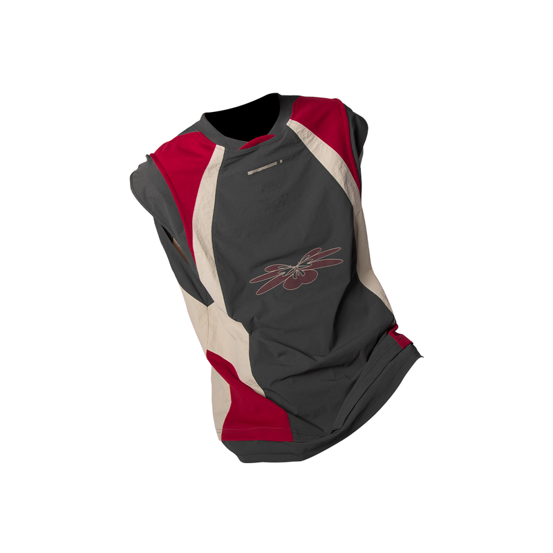  RELABEL Time Element (Overlay & Spread) Double Layered Mesh Patchwork Nylon Colour Block Sports Tank Top